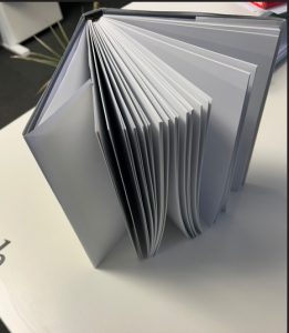 Dummy of book showing blank interior